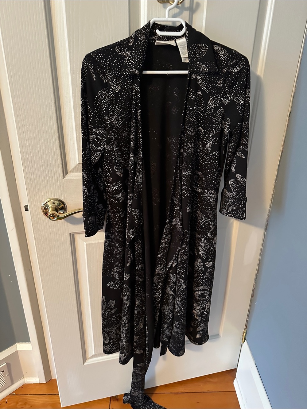 Liz Claiborne Black Floral Dotted Open-Front Long Sleeve Dress wrap around dress